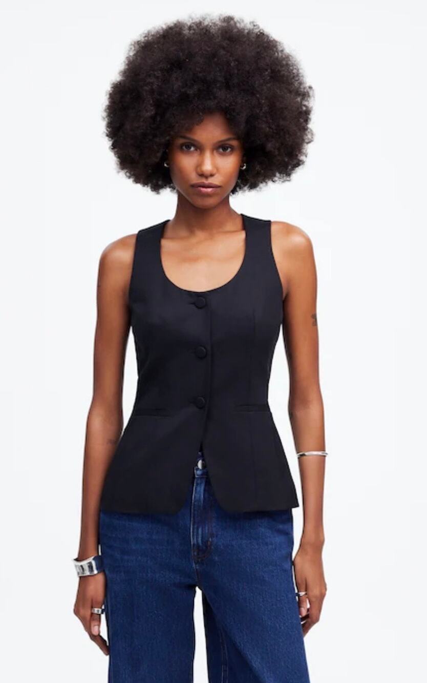 Madewell NWT Women’s Black Scoopneck Cutaway Vest size 0